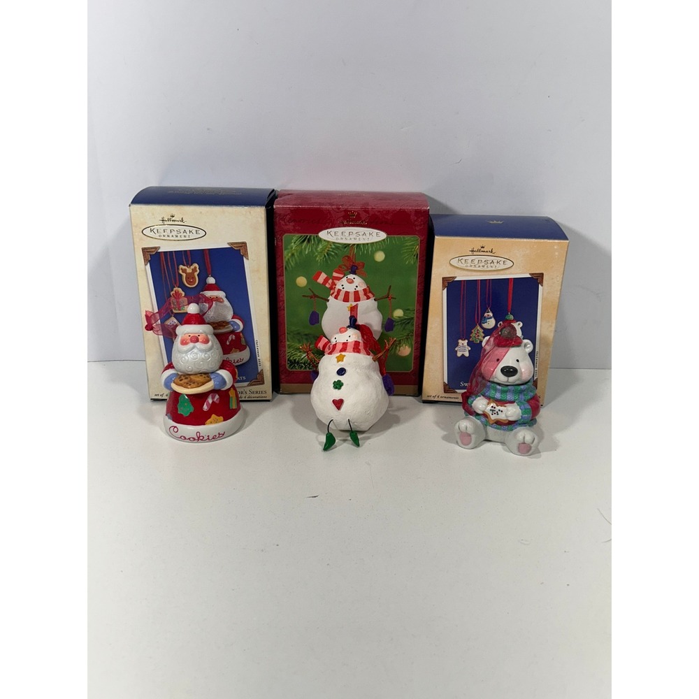 Hallmark Keepsake Ornaments Lot 3 Snowman Santa Polar Bear 2001 2002 2003 Boxed